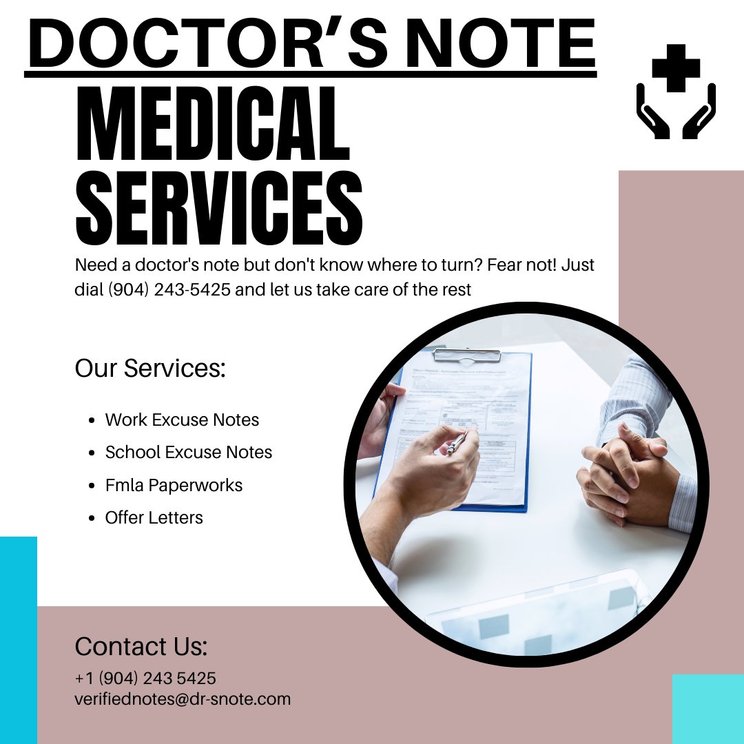 doctors_note_'s tweet image. Need a last-minute doctor&apos;s note for work or school? No worries, just send us a message at (904) 243-5425 and we&apos;ll have you covered in no time! #medicalnote #doctorsnote #workexcuse #diagnosis #schoolexcusenote #NoUpfrontFee #doctors #usa #usareels