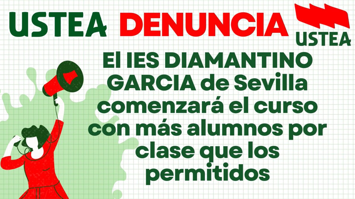 El IES DIAMANTINO GARCIA ACOSTA comienza con ratios ilegales.
Las clases de 2 ESO llega a los 32 alumnos por unidad, cuando lo permitidos son 30 máximo. En un centro de especial dificultad es intolerable. <a href="/usteaeducacion/">USTEA Educación</a>
#USTEADaLaCara
#USTEAPorLaPublica
#BajadaDeRatioYa