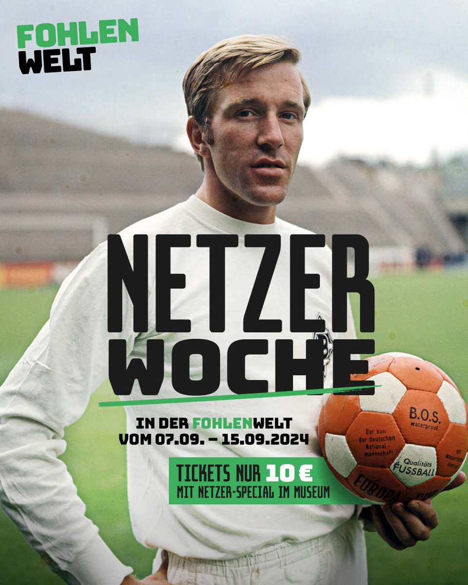 Netzer-Woche in der FohlenWelt!

Am 14.09. feiert Günter #Netzer seinen 80. Geburtstag. Die #FohlenWelt, ruft zu Ehren der VfL-Ikone die Netzer-Woche mit vergünstigtem Eintritt und Netzer-Special im Museum aus.

Wir freuen uns auf euren Besuch! 💚
👉 go.borussia.de/NetzerWocheX