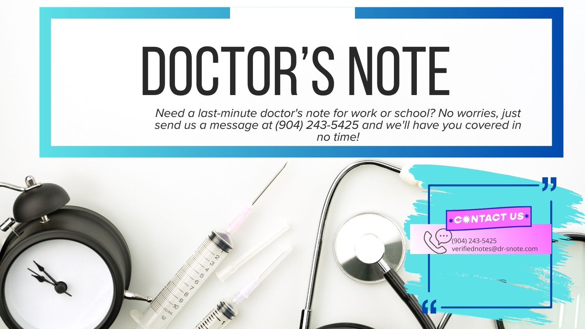 doctors_note_'s tweet image. Don&apos;t let a sudden need for a doctor&apos;s note ruin your day. Simply dial (904) 243-5425 and let us help you out. #FastTurnaroundTime #doctorsexcuse #Doctorsexcuse #documentediting
