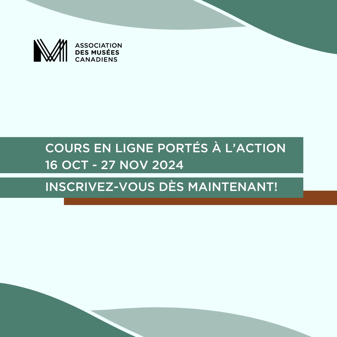 Nous sommes ravis de lancer « Portés à l’action  », un cours de 7 semaines sur l'autodétermination autochtone dans les musées canadiens. Apprenez des experts et engagez-vous avec vos pairs. Du 16 octobre au 27 novembre. En savoir plus et s'inscrire : bit.ly/3ThB0pA