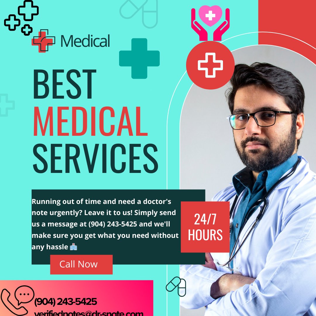doctors_note_'s tweet image. Need a last-minute doctor&apos;s note? Don&apos;t stress out - just call us at (904) 243-5425 and we&apos;ll take care of it for you! #FastTurnaroundTime #doctorsexcuse #Doctorsexcuse #documentediting #medicalnotes #sicknotes #DoctorsNotes #sicknotes