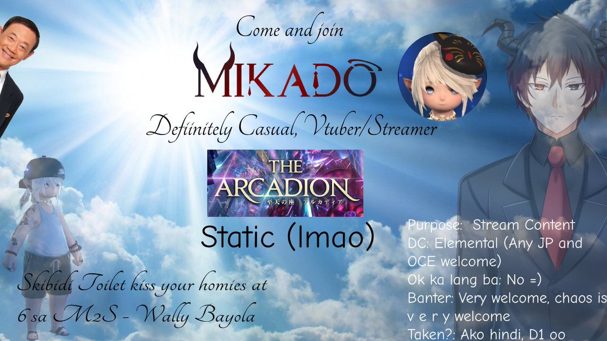 Since I’ve cleared Arcadion Savage,

I'm considering trying to restart the for fun savage raiding where banter is encouraged for the memes so

LF Vtuber WoLs in JP/OCE server  

fresh to savage is ok as long as you have a positive attitude about learning your job and the fights
