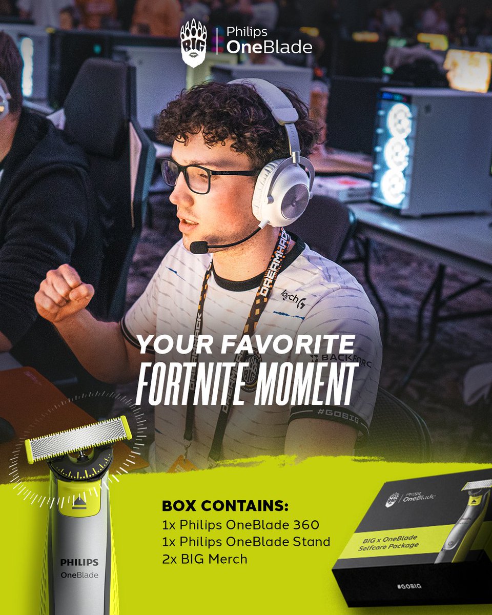 BIGCLANgg's tweet photo. What is your favorite #Fortnite moment? 🏎️
We will raffle a special Philips OneBlade package from the replies! 👀 #TrueToYourCharacter https://t.co/MjV3Mf0Pwy