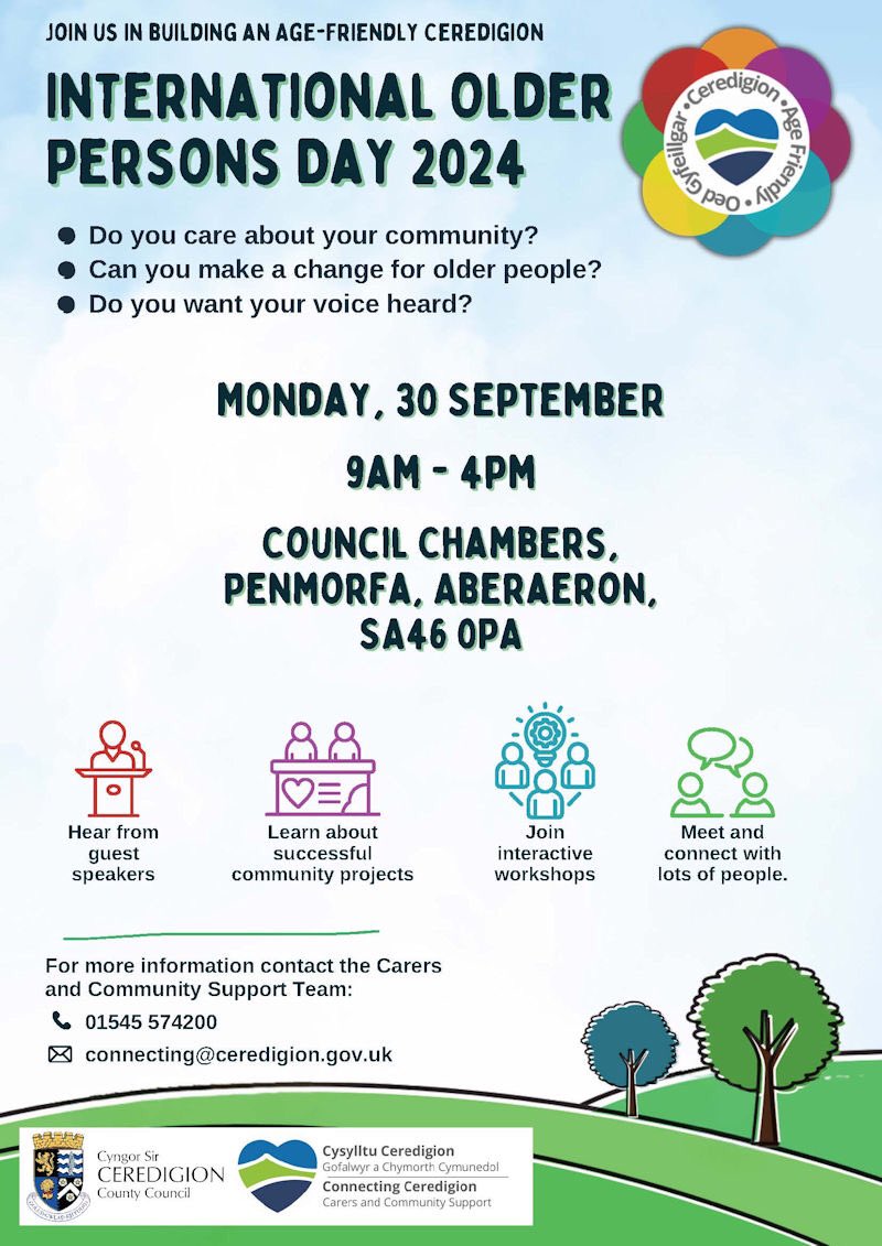 Our information and advice team will be here on #internationalolderpersonsday - Penmorfa, Aberaeron, 9-4pm. See you there!👇

Bydd ein tîm gwybodaeth a chyngor yma ar #diwrnodrhyngwladolpersons - Penmorfa, Aberaeron, 9-4pm. Welwn ni chi yna!👇