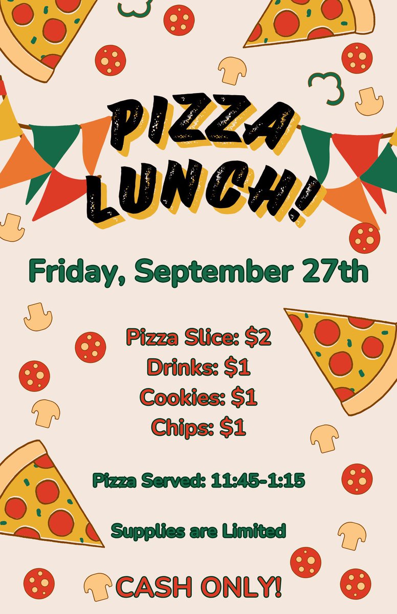Collège Béliveau PAC (@beliveaupac) on Twitter photo Heads up parents!!
The first CBPAC Pizza Lunch fundraiser of the year will be on Friday, September 27th!
Be sure to send your kids to school with some cash on that day.
Pizza -$2 per slice
Chips - $1 each
Cookies - $1 each
Drinks - $1 each
Thank you for your support!
<a href="/cbLRSD/">Collège Béliveau</a> Heads up parents!!
The first CBPAC Pizza Lunch fundraiser of the year will be on Friday, September 27th!
Be sure to send your kids to school with some cash on that day.
Pizza -$2 per slice
Chips - $1 each
Cookies - $1 each
Drinks - $1 each
Thank you for your support!
<a href="/cbLRSD/">Collège Béliveau</a>