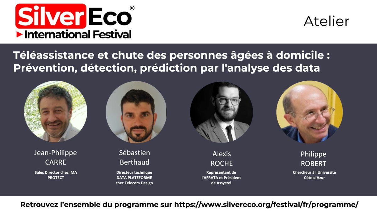 “#Téléassistance et #chute des #personnesâgées à domicile : prévention, détection et prédiction par l’analyse de data” : avec #IMAPROTECT, <a href="/Telecom_Design/">Telecom Design</a> ,<a href="/assystel/">La Framboise Connectée</a>  et l'Université Côte d'Azur au Festival #SilverEco 2024 ! 

Editez votre pass B2B : 
silvereco.org/pass/subscribe…