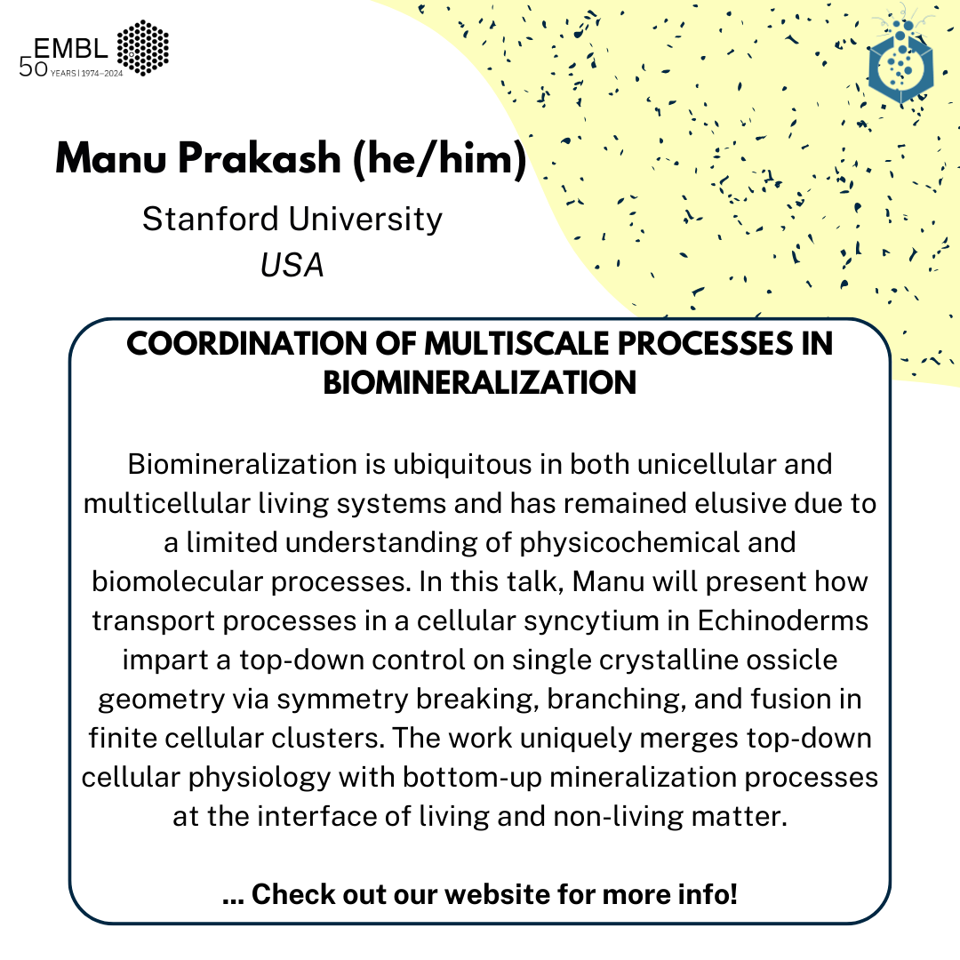 EMBL PhD Symposium (@emblphdsymp) on Twitter photo We are very excited to present Manu Prakash (<a href="/PrakashLab/">PrakashLab</a>) in our theme #BeyondTheDogma! The Prakash lab researches how computation is embodied in biological matter and builds tools to make science accessible 🔬😍
Registration ➡️ t.ly/l6aCo
#biologyoutsidethebox We are very excited to present Manu Prakash (<a href="/PrakashLab/">PrakashLab</a>) in our theme #BeyondTheDogma! The Prakash lab researches how computation is embodied in biological matter and builds tools to make science accessible 🔬😍
Registration ➡️ t.ly/l6aCo
#biologyoutsidethebox