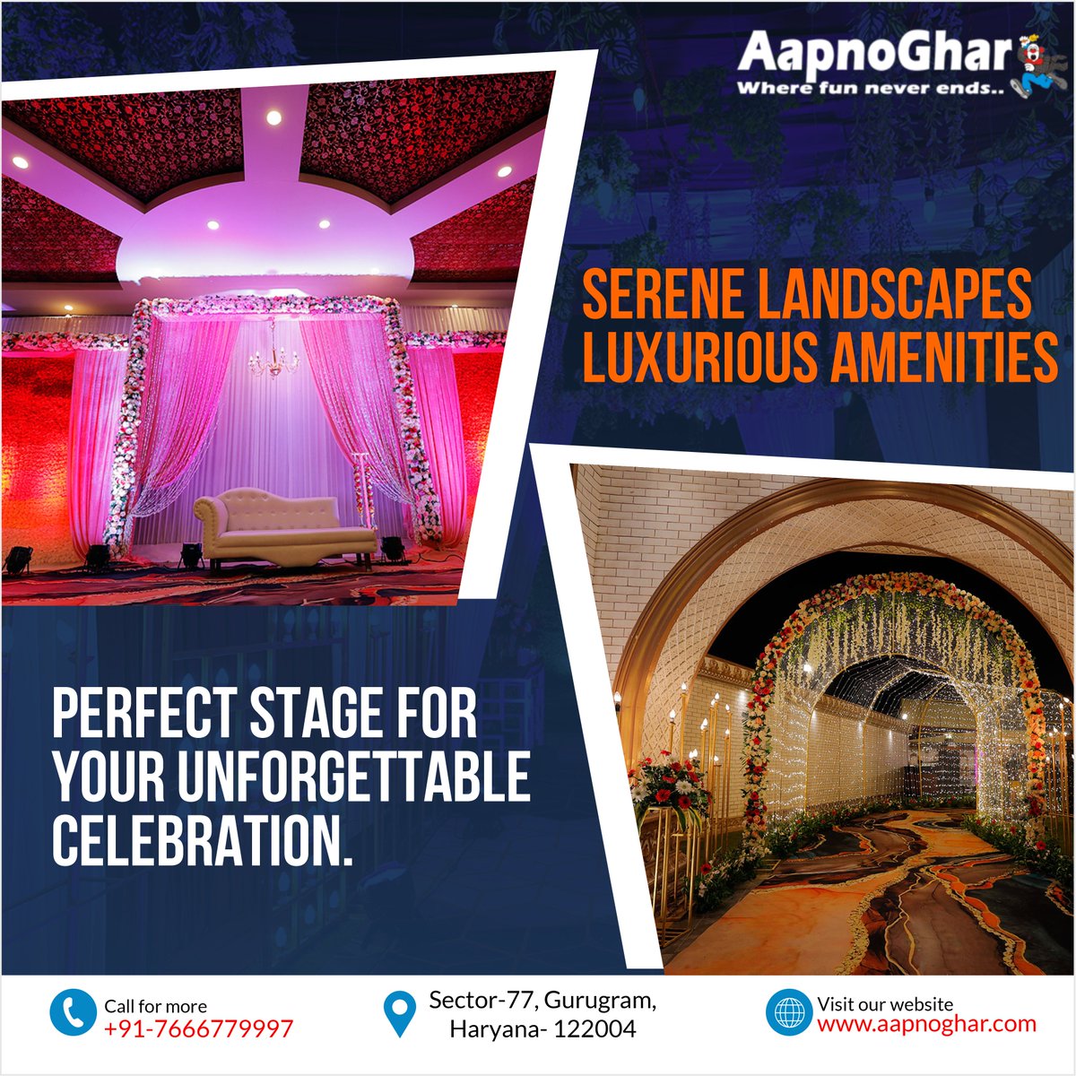 Set the stage for an unforgettable celebration at #aapnoghar #resort, the pinnacle of elegance. Transform your #SpeciaL day.
🌐aapnoghar.com📲7666779997
#resortvibes #weddings #weddingday #weddingnight #Trending #TrendingNow #Gurgaon #venue #fashion #love #bride #Delhi