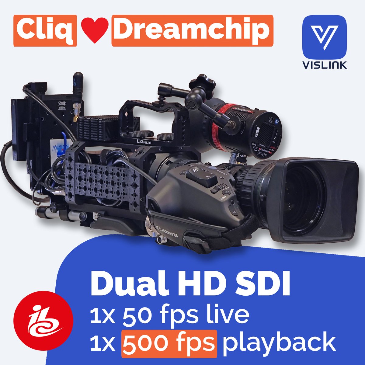Vislink's tweet image. CLIQ ❤️ Dreamchip. Combined they offer a unique live workflow: you can have a normal signal and a 500fps signal at the same time.

Witness CLIQ and the AtomOne SSM500 together in action at Dreamchip&apos;s booth 10.F53.

#TheVislinkDifference #HighFrameRate #HFR #SpecialtyCamera