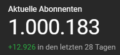 Für euch und für mich wird sich jetzt nicht viel ändern, aber wollte mal danke sagen.

Mein Kanal ist seit fast 4 Jahren nicht mehr ausserhalb von Deutschland aufrufbar. Kaum zu glauben, dass man da auf 1 Mio Follower kommen kann, obwohl das Internet für uns alle noch Neuland ist