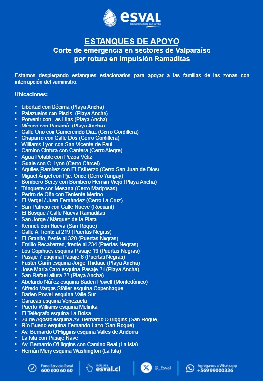 #VALPARAISO Cerro Ramaditas, rotura de matriz produce cortes de suministro de agua potable en diferentes sectores