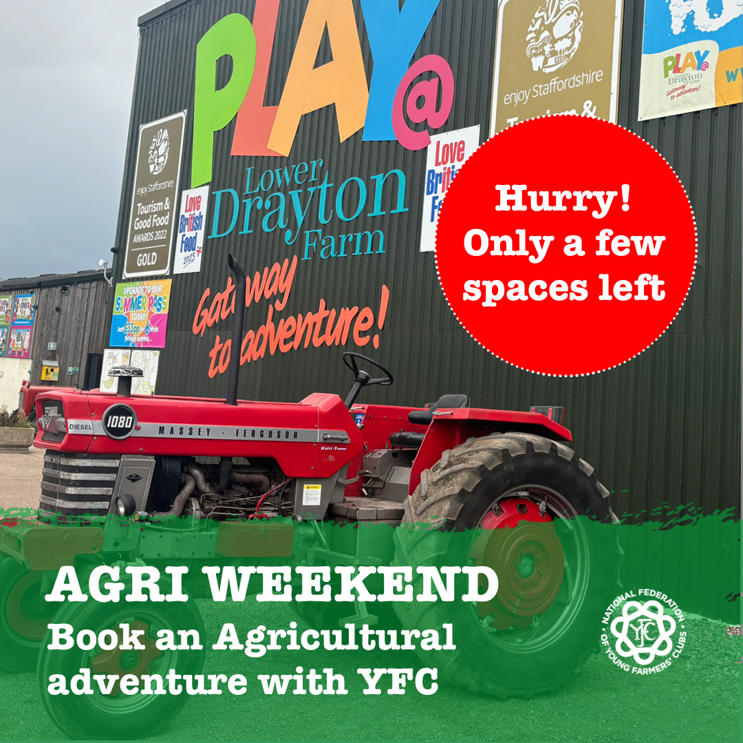 Last chance to book the AGRI adventure weekend this September.  

This 2-day escape includes a tour of Lower Drayton Farm, Staffordshire, an overnight stay and a trip to the Midlands Agri-Tech Innovation Hub in Shropshire.

👉 nfyfc.org.uk/agricultural-w…

#YoungFarmers