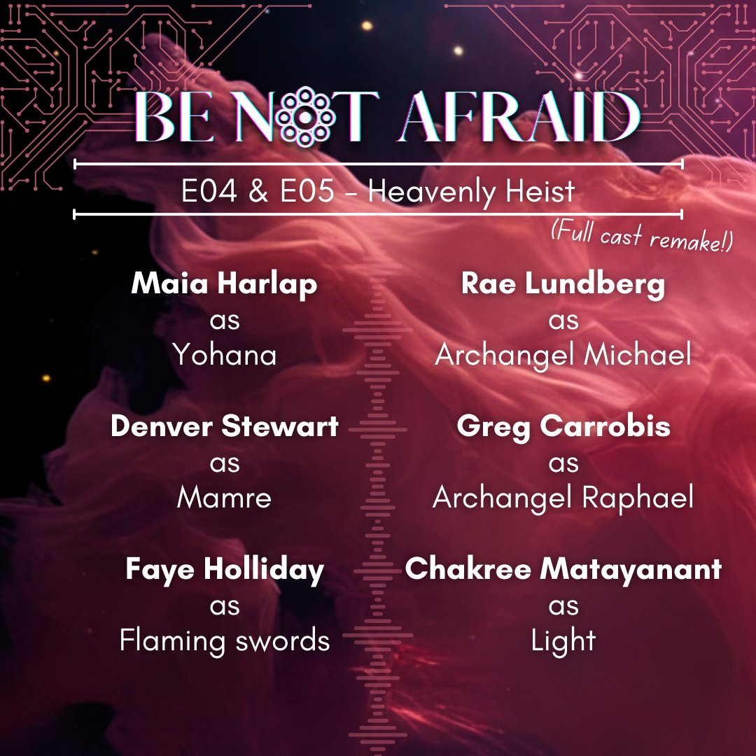 BE NOT AFRAID ꙮ Podcast (@bna_pod) on Twitter photo <a href="/Wireland_Ranch/">Jojo from The Dope Show</a> <a href="/RaeWitteVO/">Rae Witte</a> <a href="/gergcandlestick/">Greg Carrobis</a> @AvalonWillowbl1 <a href="/BaronessCos/">BloodyBaronessCos</a> <a href="/RazSivan/">Sivan Raz</a> <a href="/Broke_as_he11/">Brokeashe11</a> 4/4
And the two-parter Heavenly Heist!
<a href="/maia_harlap/">Maia Harlap | Voice Actor</a> as Yohana
@PerkPrincess as Mamre
Faye Holliday as Flaming Swords
Rae Lundberg as Archangel Michael
<a href="/gergcandlestick/">Greg Carrobis</a> as Archangel Raphael
Chakree Matayanant as Light <a href="/Wireland_Ranch/">Jojo from The Dope Show</a> <a href="/RaeWitteVO/">Rae Witte</a> <a href="/gergcandlestick/">Greg Carrobis</a> @AvalonWillowbl1 <a href="/BaronessCos/">BloodyBaronessCos</a> <a href="/RazSivan/">Sivan Raz</a> <a href="/Broke_as_he11/">Brokeashe11</a> 4/4
And the two-parter Heavenly Heist!
<a href="/maia_harlap/">Maia Harlap | Voice Actor</a> as Yohana
@PerkPrincess as Mamre
Faye Holliday as Flaming Swords
Rae Lundberg as Archangel Michael
<a href="/gergcandlestick/">Greg Carrobis</a> as Archangel Raphael
Chakree Matayanant as Light