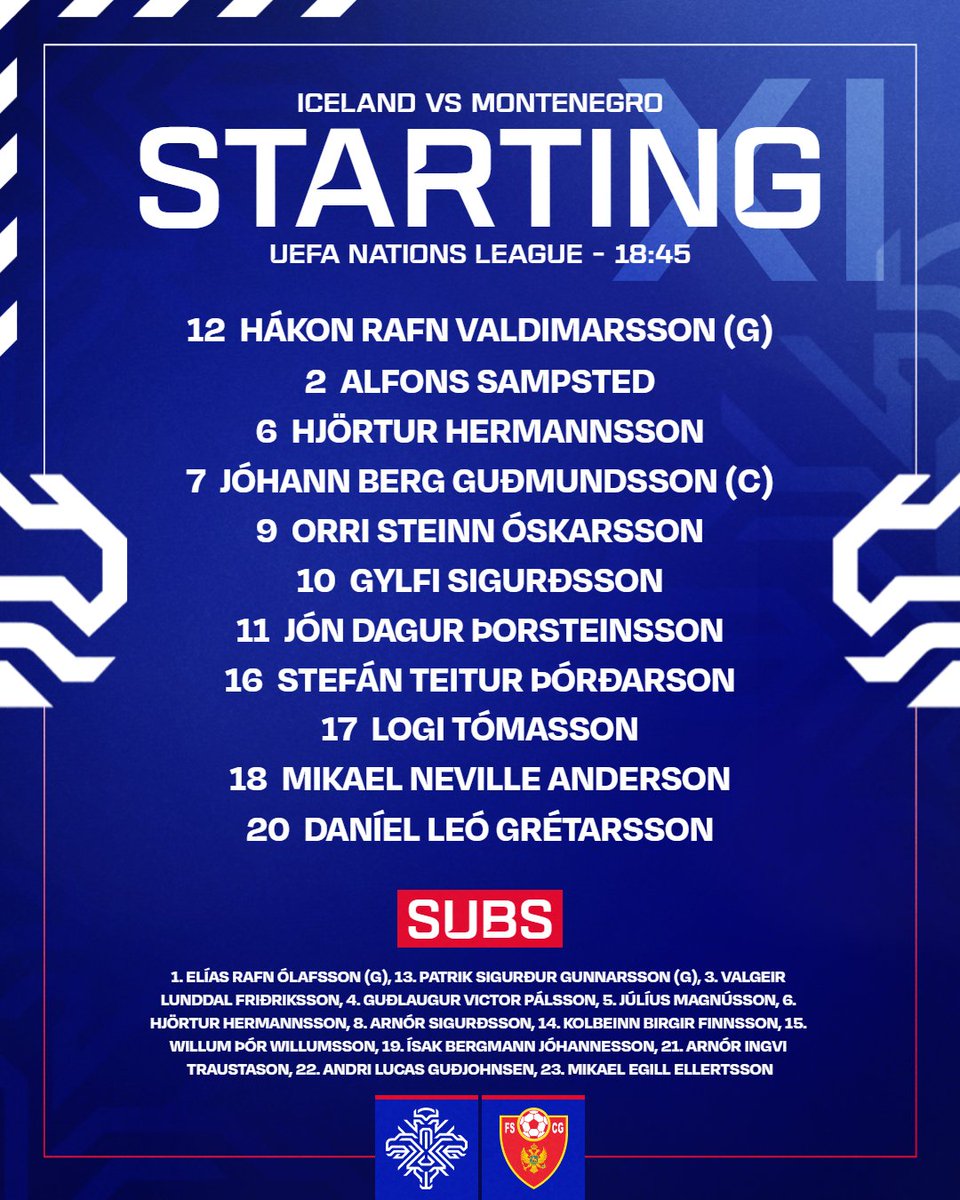 👀  Byrjunarliðið gegn Svartfjallalandi.

 Our starting lineup against Montenegro.

#viðerumísland