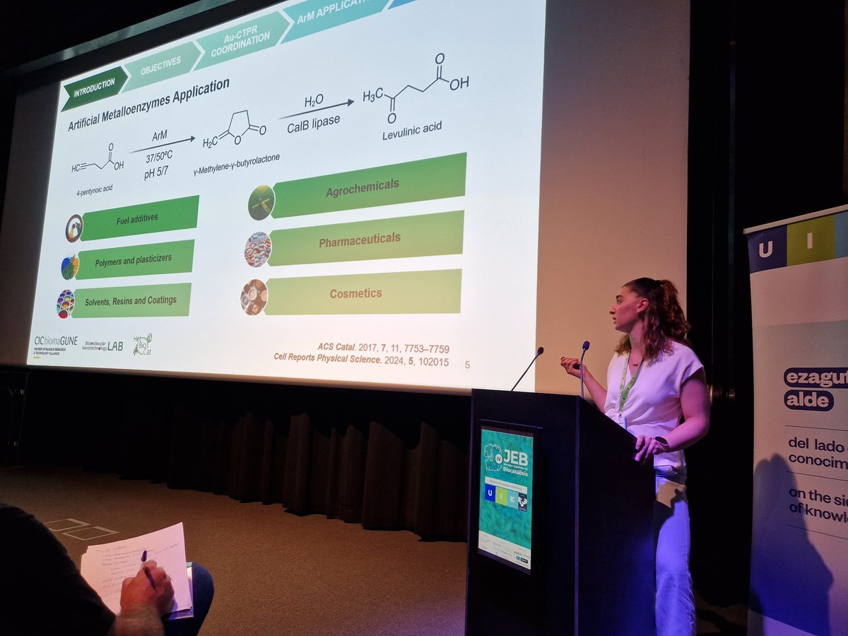 BioMolNano_bmG's tweet photo. 👩‍🔬📊Congratulations to our collaborative PhD student @HetBiocat Paula Isla, who brilliantly presented her work at IV Spanish Biocatalysis Conference, winning the prize for the best oral presentation. Great job! 😍🏆
@CICbiomaGUNE #JEBs https://t.co/QW0KwpkFl9