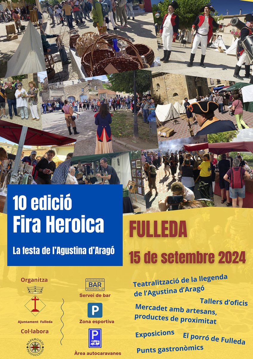 PostureigLleida's tweet photo. Lo proper 15 de setembre, 10a edició de la Fira Heroica de #Fulleda! Esdeveniment dedicat a l'Agustina d'Aragó (els pares eren fulledencs). Tallers, mercat, gastronomia... Cada any entreguen el "Porró de Fulleda" a una persona singular del territori, i enguany em toca a mi 🥰 https://t.co/FXHtUAkPm8