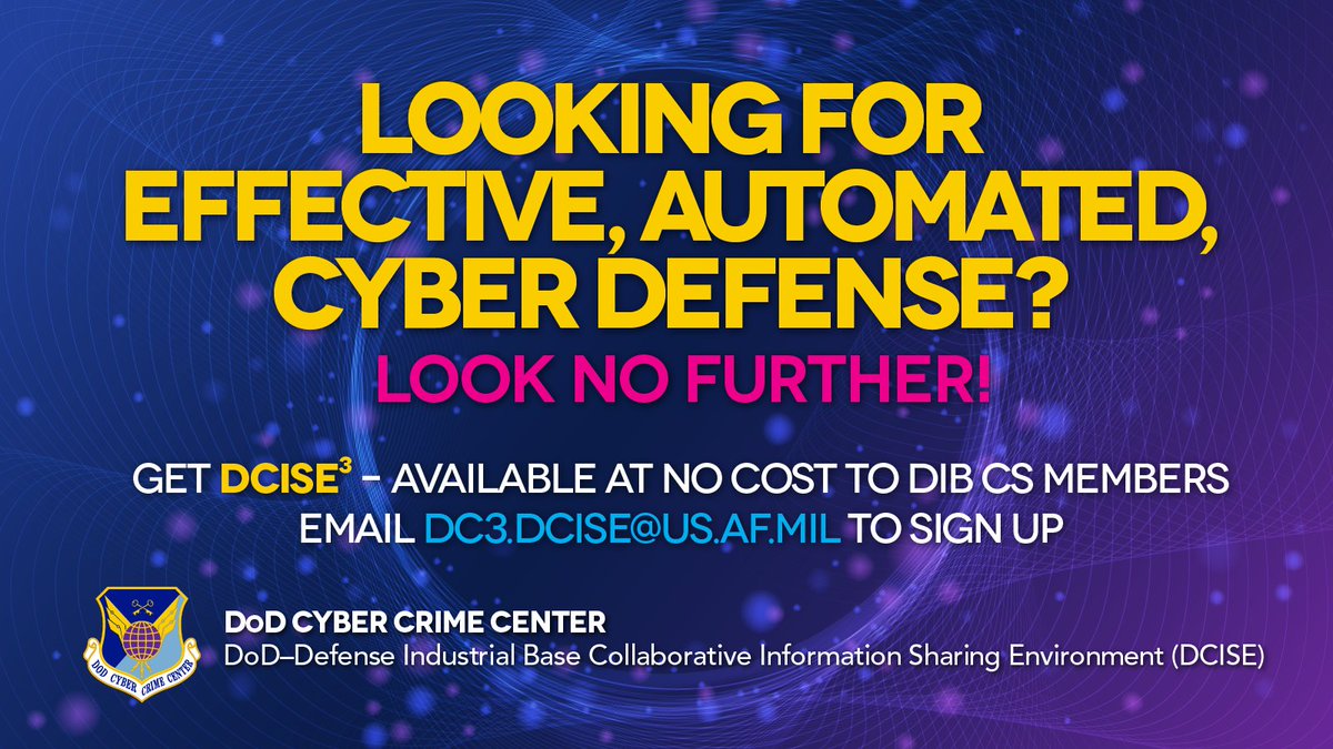 DC3DCISE's tweet image. #DIB CS Program Participants can benefit from DCISE3—an automated threat detection and blocking solution. DIBCOs using DCISE3 often find immediate value, even during the initial deployment. Contact DC3.DCISE@us.af.mil to learn more
#RansomwareProtection #ThreatIntel