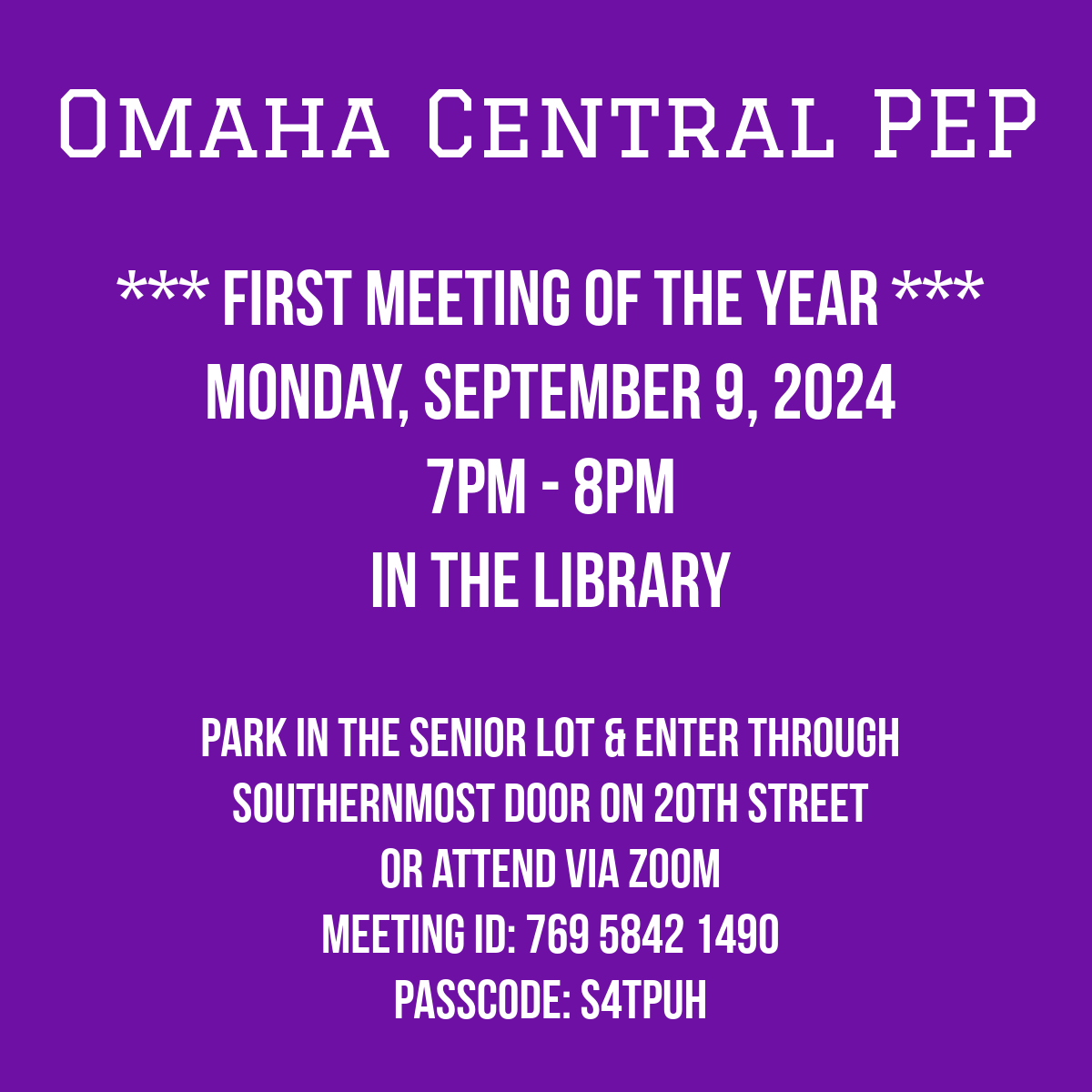 Join us Monday for the first PEP meeting of the school year!