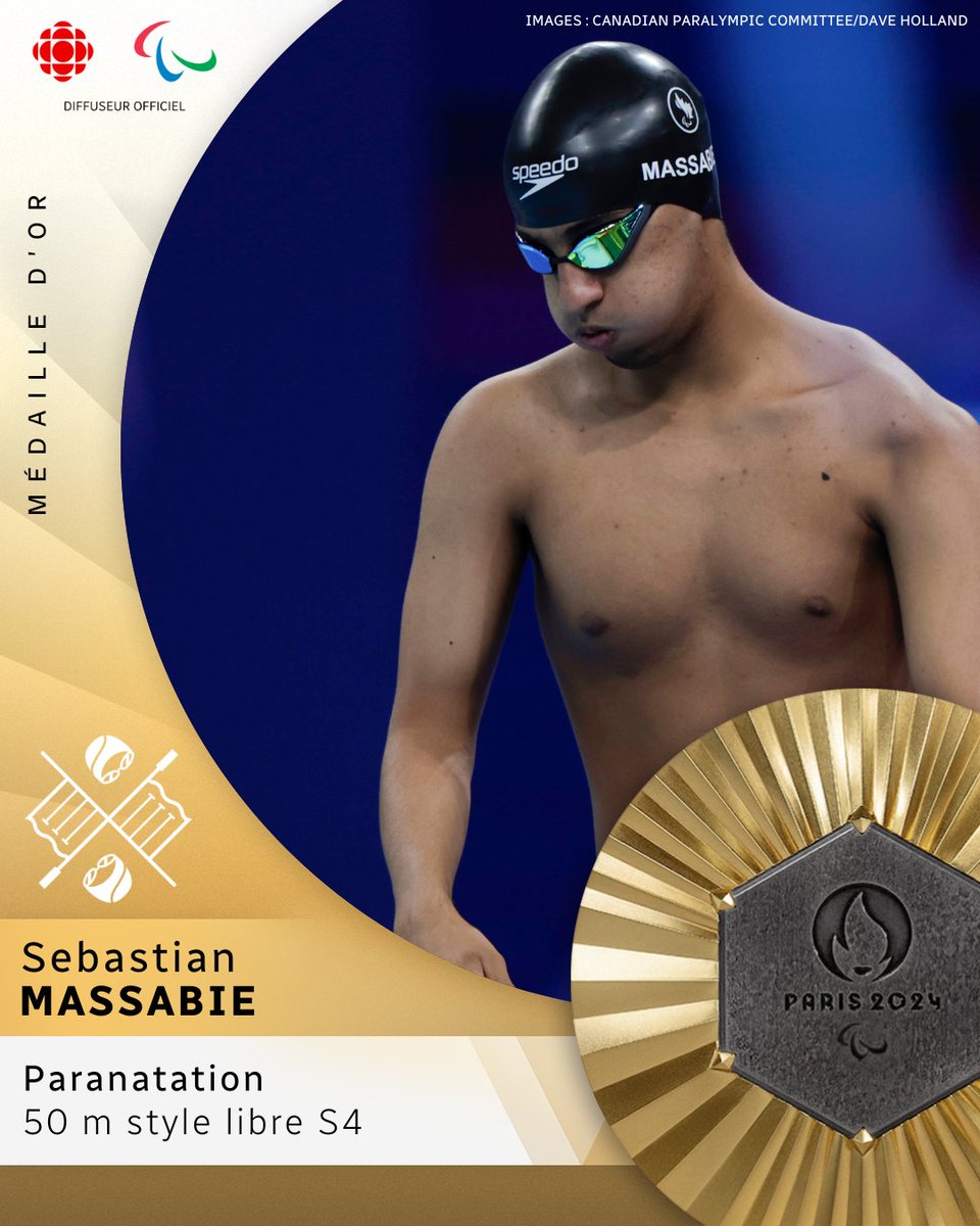 🥇Médaille🥇

Paranatation 🏊 : après avoir établi un record paralympique en qualifications, le Canadien de 19 ans Sebastian Massabie 🇨🇦 est champion paralympique au 50 m style libre S4!

Présenté par @PetroCanada

@swimmingcanada <a href="/CDNParalympique/">Équipe paralympique canadienne</a> #Paris2024 #Paris2024 #rcsports