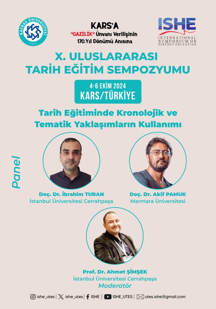 ISHE_UTES (@ishe_utes) on Twitter photo “Tarih Eğitiminde Kronolojik ve Tematik Yaklaşımların Kullanımı” başlıklı panelimizde Prof. Dr. Ahmet Şimşek moderatörlüğünde Doç. Dr. İbrahim Turan ve Doç. Dr. Akif Pamuk hocalarımız bizimle birlikte olacaklardır.
#ISHE24
<a href="/dr_ahmetsimsek/">Ahmet Simsek</a>
<a href="/akifpamuk/">Akif Pamuk</a>
#ibrahimturan “Tarih Eğitiminde Kronolojik ve Tematik Yaklaşımların Kullanımı” başlıklı panelimizde Prof. Dr. Ahmet Şimşek moderatörlüğünde Doç. Dr. İbrahim Turan ve Doç. Dr. Akif Pamuk hocalarımız bizimle birlikte olacaklardır.
#ISHE24
<a href="/dr_ahmetsimsek/">Ahmet Simsek</a>
<a href="/akifpamuk/">Akif Pamuk</a>
#ibrahimturan