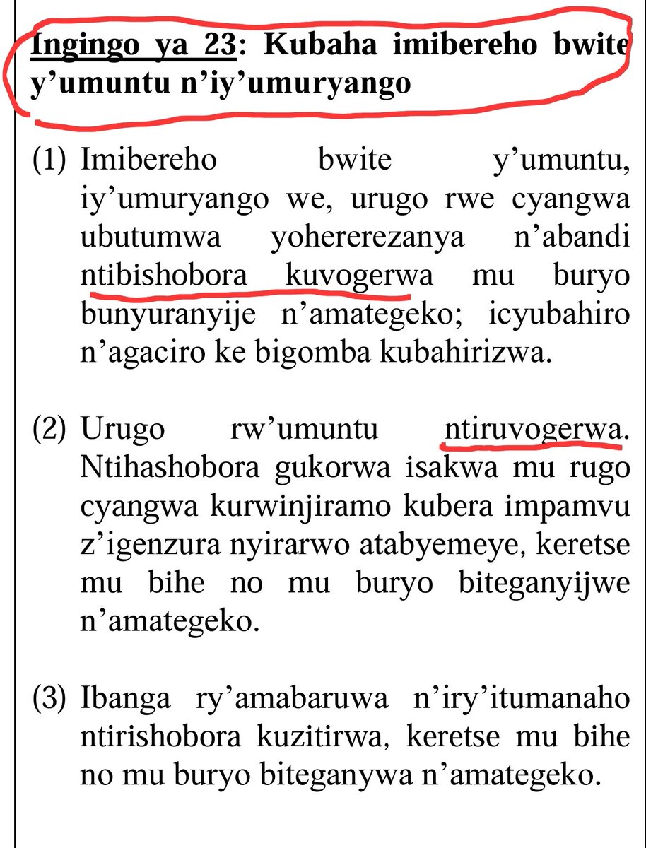 UncleGobby's tweet photo. Brother #KABAGAMBE,
Mu Itegeko Nshinga rya Repubulika y'u Rwanda hari ahantu hatatu gusa (ingingo ya 13, 23 n'iya 34) hakoreshwa ijambo #NTAVOGERWA cg #INDAHUNGABANYWA cg se #INVIOLABLE;
Nkwibutse ko, nta #bwiriza cg #itegeko risumba ububasha Itegeko Nshinga.
Umugoroba mwiza. https://t.co/2RkEI6v6E9