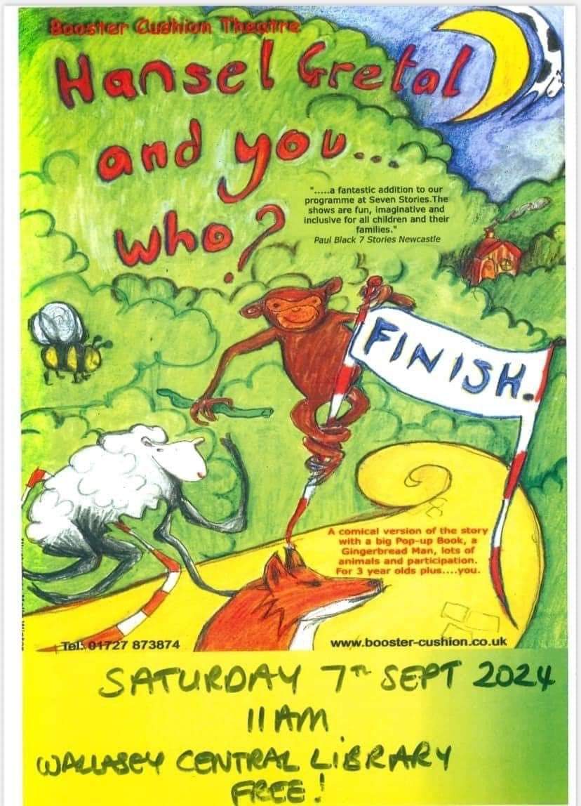 This Saturday Hansel and Gretal 11am. 

FREE - funded by Friends Of Wallasey Central Library for ages 3+

Booking here 
eventbrite.co.uk/o/wirral-libra…

Booster Cushion Children's Theatre