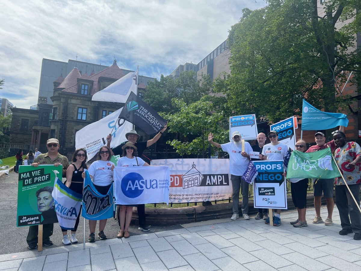 WLUFA's tweet image. For the 3rd time, WLUFA’s @CautFund Rep Cameron McKenzie joins the flying picket with @AMPL_AMPD. Support from across Canada grows! Faculty unions are essential to higher ED’s mission—and they’re under threat. #Solidarity #firstcontract #Solidarite @CAUT_ACPPU @OCUFA
