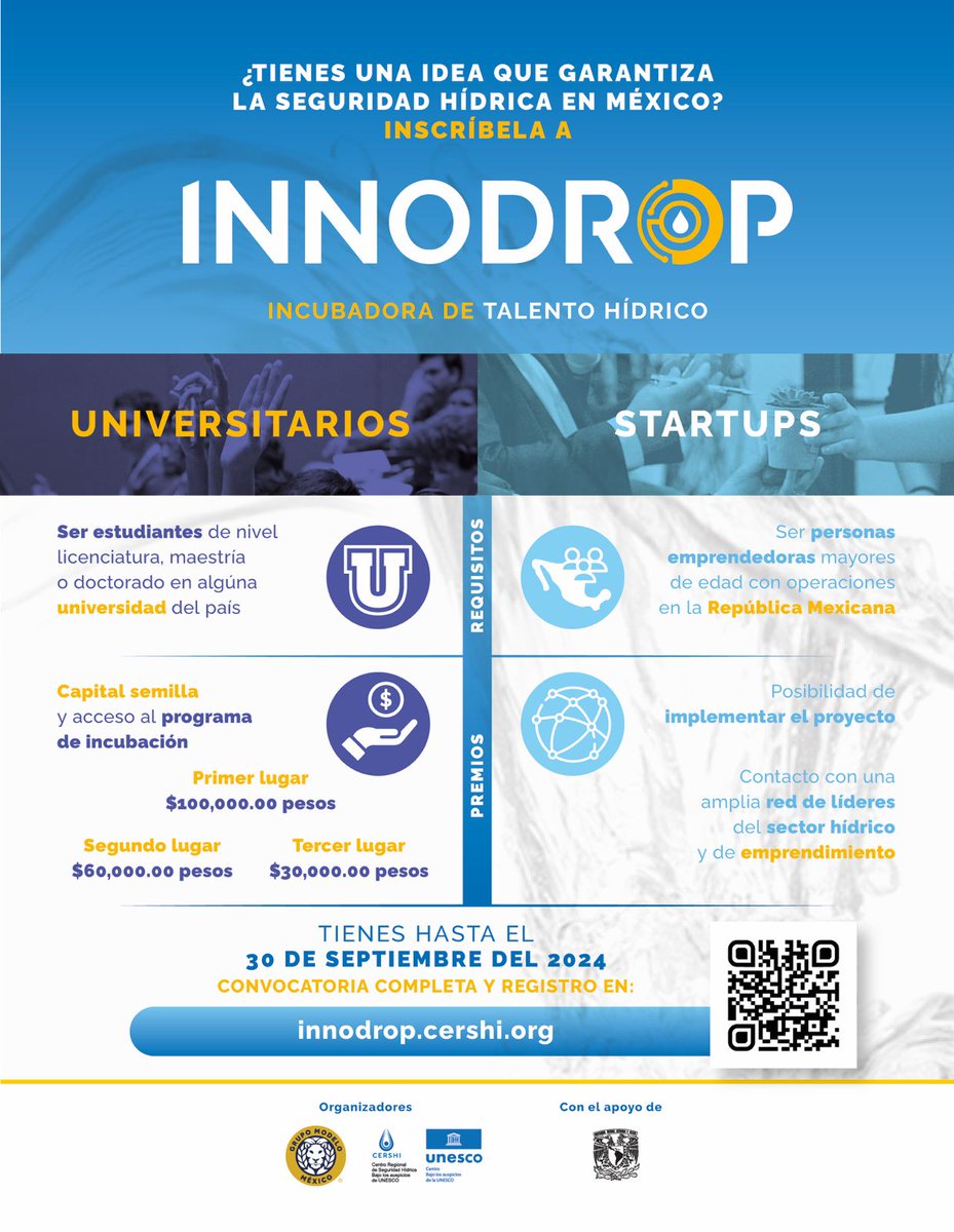 ¡Atención #comunidadUPIBI! No te pierdas la oportunidad de participar. ¡La fecha límite de registro es el 30 de septiembre de 2024! innodrop.cershi.org
