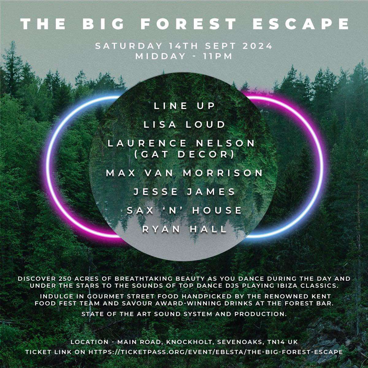 Max Van Morrison (@romulusrecs) on Twitter photo 'The Big Forest Escape' 
DJs: 
Lisa Loud 
Laurence Nelson (Gat Decor)
Max Van Morrison
Jesse James 
Sax 'N' House
Ryan Hall 
When: Sat 14th Sept 2024  
Time: 12pm-11pm  
Location: WWII Bomb Crater set in Kent woods. 
Ticket link: ticketpass.org/event/EBLSTA/t…
#housemusic #ibiza 'The Big Forest Escape' 
DJs: 
Lisa Loud 
Laurence Nelson (Gat Decor)
Max Van Morrison
Jesse James 
Sax 'N' House
Ryan Hall 
When: Sat 14th Sept 2024  
Time: 12pm-11pm  
Location: WWII Bomb Crater set in Kent woods. 
Ticket link: ticketpass.org/event/EBLSTA/t…
#housemusic #ibiza