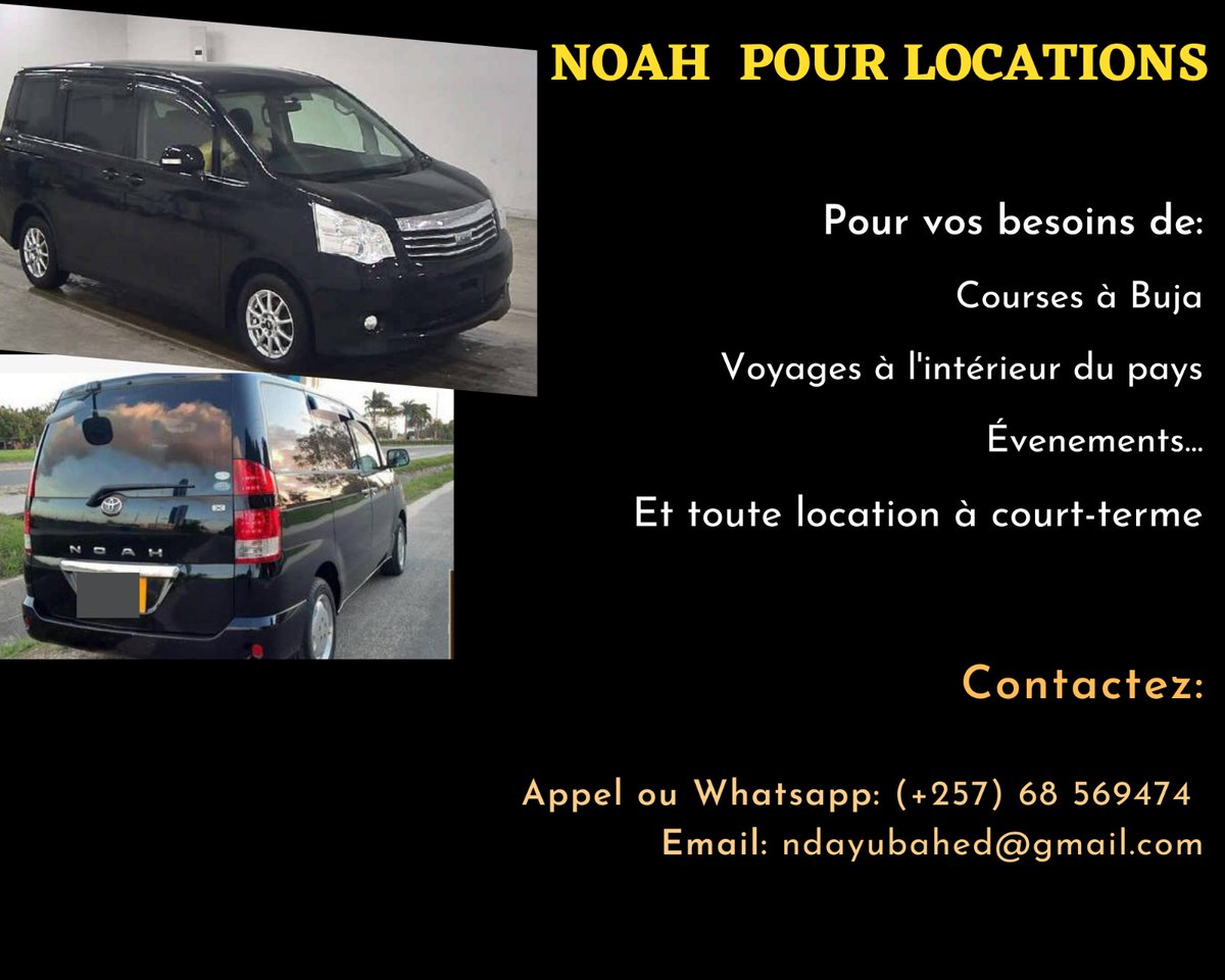 Besoin de vous déplacer en toute tranquillité ? 🚗

Découvrez ma voiture de location, une belle Noah prête à vous accompagner pour tous vos trajets 🚘

✨ Confort, espace et sécurité garantis ! Contactez-moi pour plus de détails 📞😊.
