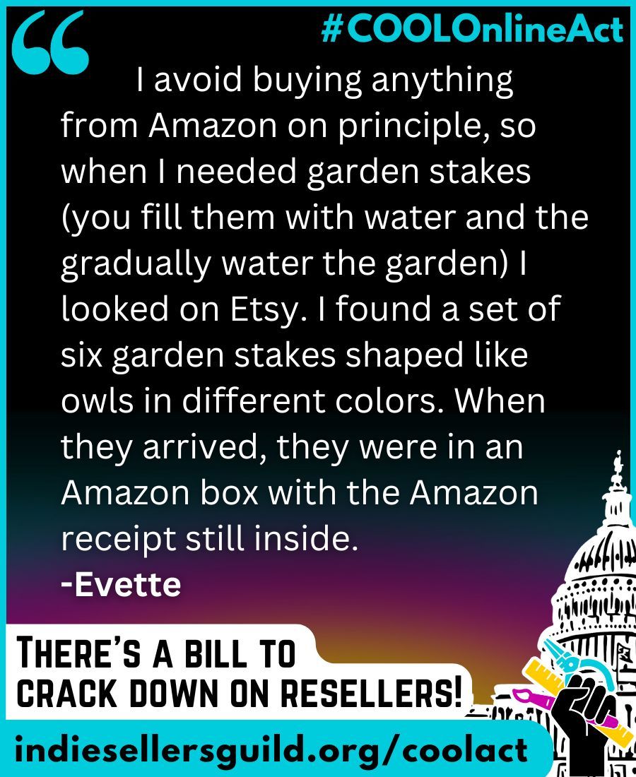 Today we're sharing a reseller story from Evette, whose Etsy order arrived in an Amazon box! 

Share your story at buff.ly/493BqWS
#CoolOnlineAct #story #honestyisthebestpolicy #etsyscam #valuesmatter #indiesellersguild