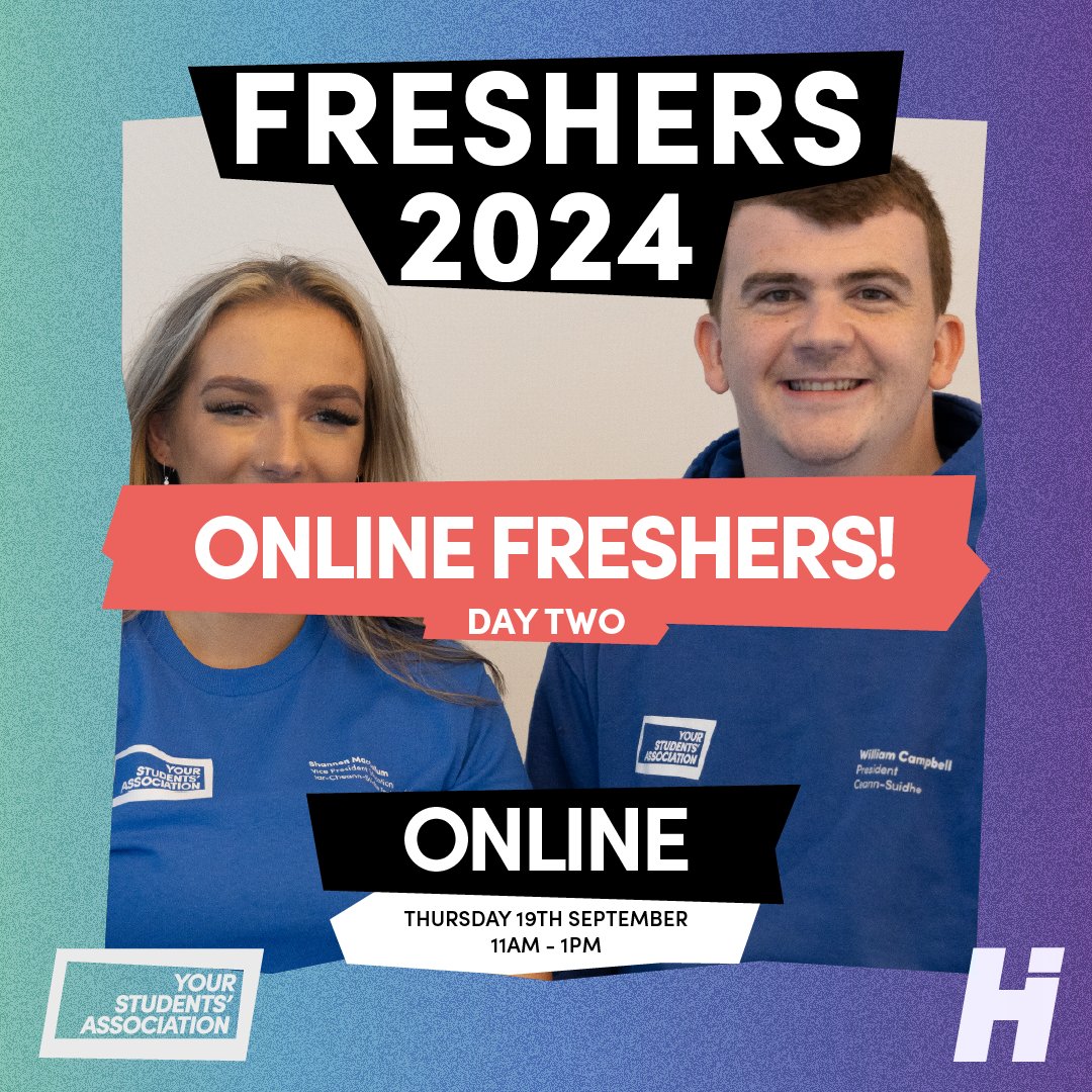 Are you studying online this year at UHI? Come along to our Online Freshers events on the 17th and 19th of September in a few weeks time! Meet your officer team, ask questions and find out more about the Highlands and Islands Students' Association - You're already a member! 👍