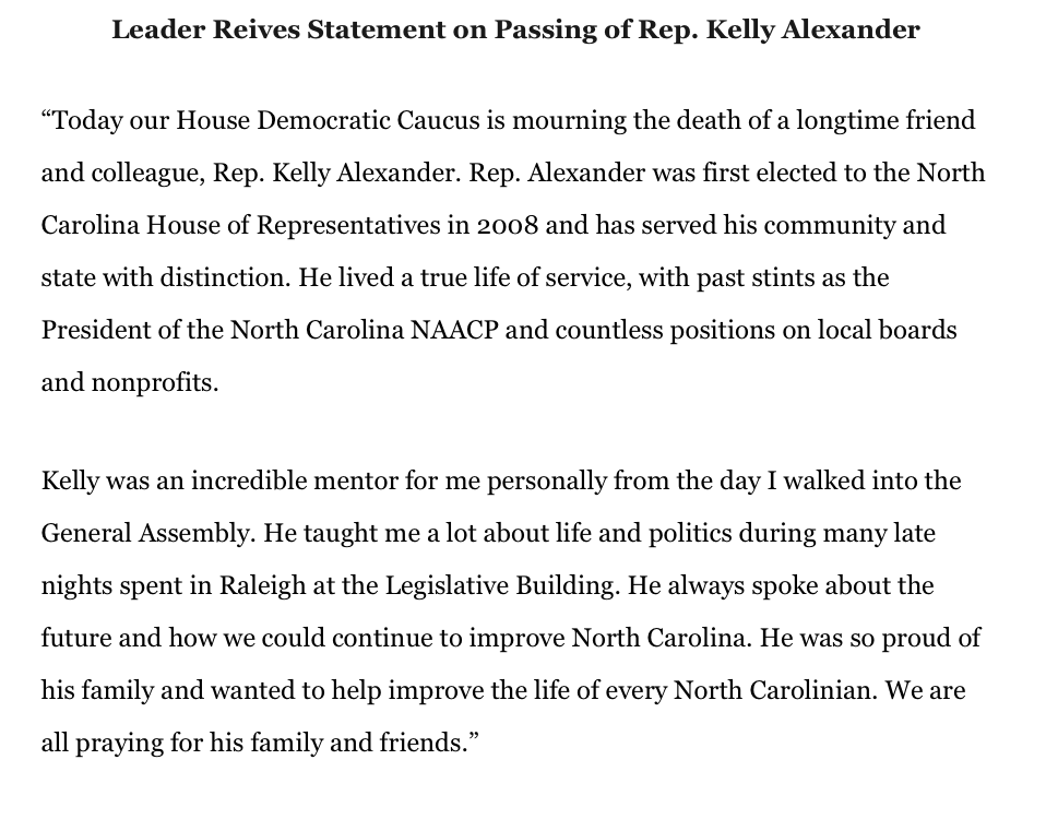 ReivesPress's tweet photo. Leader Reives Statement on Passing of Rep. Kelly Alexander

Please also read the Alexander Family's statement on Facebook: https://t.co/BZkJy0JDUO https://t.co/2DD8zmysBn