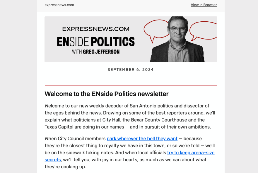 It's here! We've launched ENSide Politics, a new subscriber-only email newsletter with the latest chisme on the local political scene. Subscribe: expressnews.com/newsletters/en…