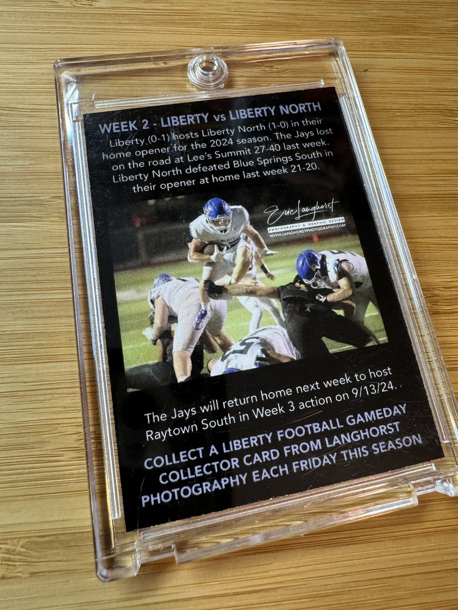 GAMEDAY card giveaway tonight at the Liberty game - card #2 in the special edition set - come see me before or after the game for a free card until I run out GO BLUE <a href="/JaysFootball/">Liberty Football</a> <a href="/LibertyQBClub/">LHSQBClub</a> <a href="/HelmetMissouri/">Missouri Helmet Project</a> <a href="/810varsity/">810 Varsity</a> <a href="/PrepsKC/">PrepsKC</a>