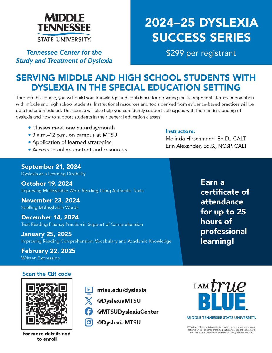 📢ONE WEEK left to register! ⏳
Registration closes Friday, 9/13. Payment must be received by Saturday, 9/14.

Register here: 
w1.mtsu.edu/dyslexia/Dysle…
