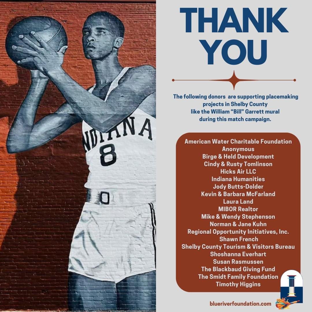 If you would like to join the other donors that have helped support our placemaking initiatives, we currently have an opportunity for donations to be matched 1:1 through Lilly Endowment Inc. Click on the following link to learn more . blueriverfoundation.com/arts-culture