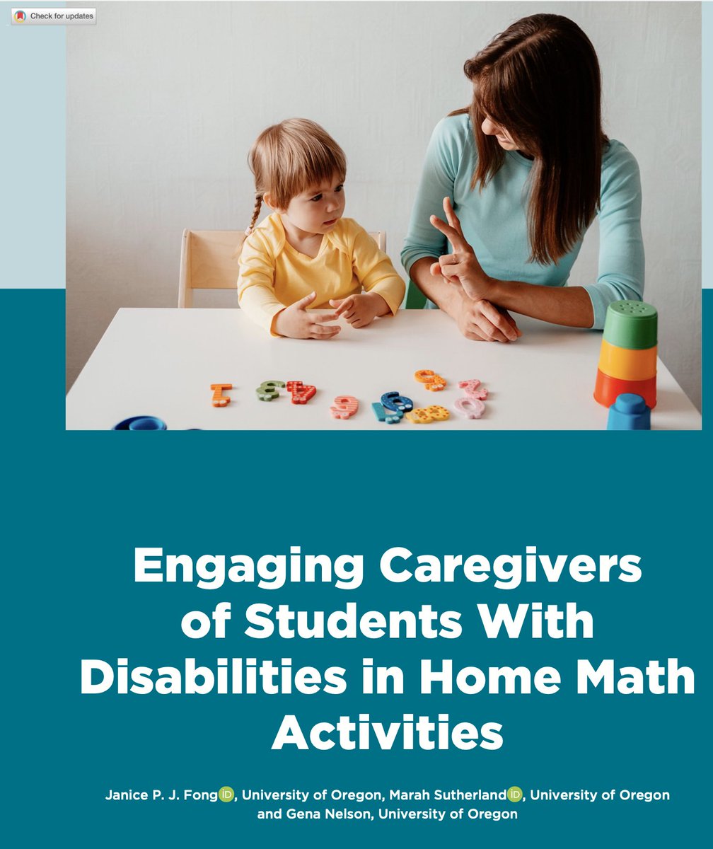 Such a great resource for home math activities written by Fong et al. (2024)! 🧮✨ Check out these 4 research-based recommendations to engage caregivers of students with disabilities!

1⃣ Positive math experiences
2⃣ Multiple math domains
3⃣ Accessible &amp; culturally relevant