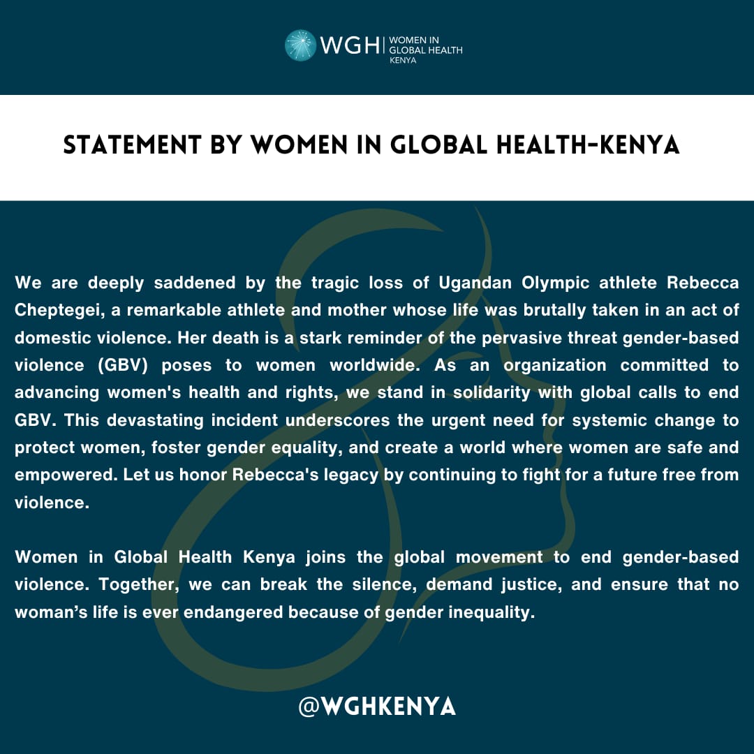 Honoring Rebecca Cheptegei, we stand in solidarity to end GBV. Together, we demand justice and a world where no woman’s life is endangered by violence. #EndGBV #WGHKenya