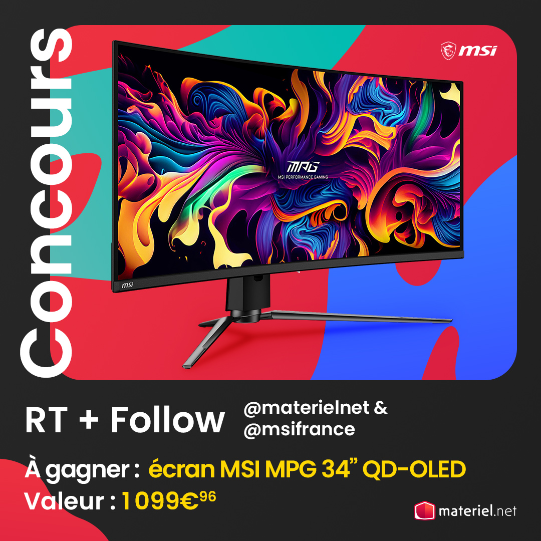 Materiel.net (@materielnet) on Twitter photo 🎁 𝐂𝐎𝐍𝐂𝐎𝐔𝐑𝐒 #BackToSchool 🎒
Un écran QD-OLED <a href="/msifrance/">MSI France</a> pour illuminer votre rentrée, ça pourrait être fabuleux non ? 😍
👉 RT + Follow <a href="/materielnet/">Materiel.net</a> & <a href="/msifrance/">MSI France</a> pour tenter de le gagner 🔥
🎰 TAS 16/09
🍀 Bonne chance à toutes et tous !
🐉 matnet.tech/3V2KwOv 🎁 𝐂𝐎𝐍𝐂𝐎𝐔𝐑𝐒 #BackToSchool 🎒
Un écran QD-OLED <a href="/msifrance/">MSI France</a> pour illuminer votre rentrée, ça pourrait être fabuleux non ? 😍
👉 RT + Follow <a href="/materielnet/">Materiel.net</a> & <a href="/msifrance/">MSI France</a> pour tenter de le gagner 🔥
🎰 TAS 16/09
🍀 Bonne chance à toutes et tous !
🐉 matnet.tech/3V2KwOv