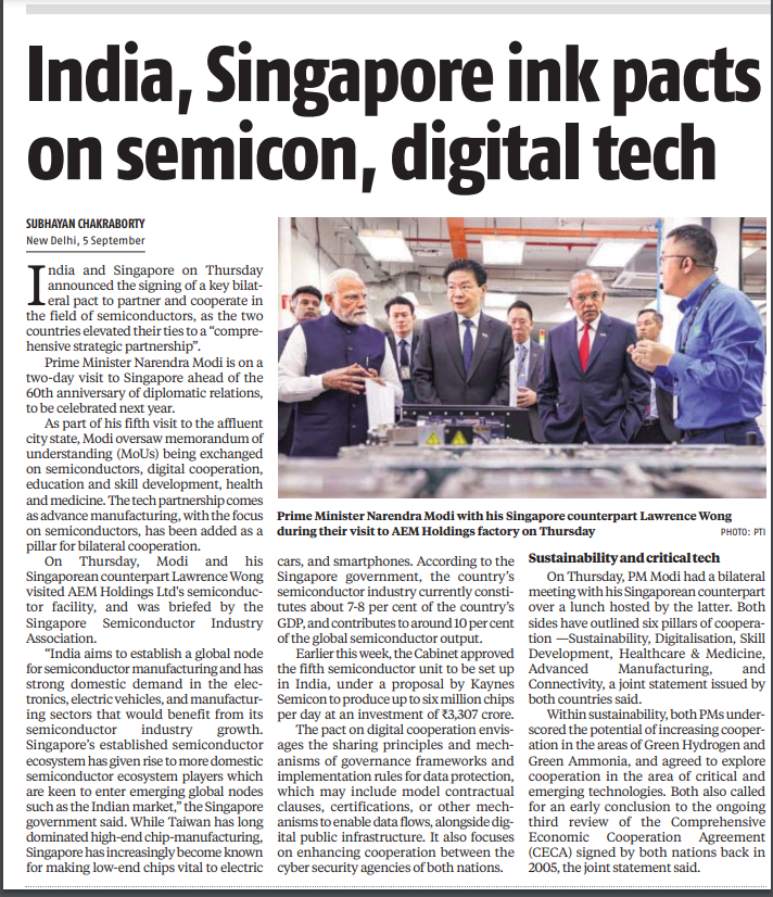 In a move to bolster the nation's semiconductor industry, India and Singapore have signed a significant bilateral agreement in the semiconductor sector. This will further advance India's goal of becoming a global hub for semiconductor manufacturing.

business-standard.com/industry/news/…