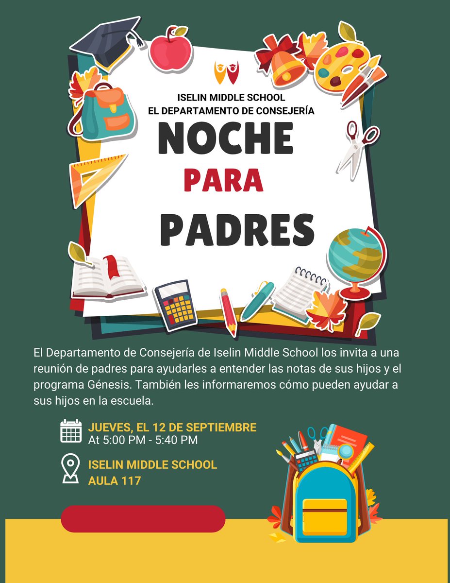 MrsRoczey's tweet photo. We're excited to host Parent Information Night next Thursday at  5PM, with sessions offered in both English and Spanish! 📚Learn about our grading policy and the Genesis program. All families and students are welcome as we discuss how to support your child's success in school! @IselinMiddle