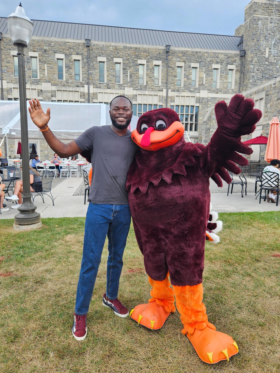 Maxwell Asare, visiting PhD student, from the University of Innsbruck, Austria enjoying Hokie hospitality with the HokieBird at the Pamplin College of Business welcome picnic.

#hokiehospitality #virginiatech #onepamplin #hokies