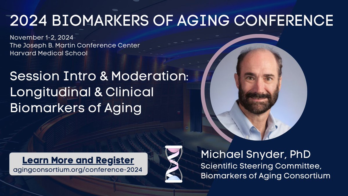 Biomarkers of Aging Consortium (@agingbiomarkers) on Twitter photo 🧵4/5
Grab a coffee and get ready for our final afternoon session, "Longitudinal & Clinical Biomarkers of Aging," moderated by Prof. Michael Snyder (<a href="/SnyderShot/">Michael Snyder, PhD</a>).
Longitudinal and clinical biomarkers of aging are essential for tracking aging processes over time and across 🧵4/5
Grab a coffee and get ready for our final afternoon session, "Longitudinal & Clinical Biomarkers of Aging," moderated by Prof. Michael Snyder (<a href="/SnyderShot/">Michael Snyder, PhD</a>).
Longitudinal and clinical biomarkers of aging are essential for tracking aging processes over time and across