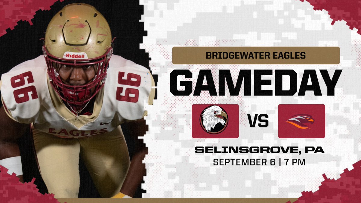 Bridgewater Eagles (@bcathletics) on Twitter photo π IN. It's GAMEDAY for <a href="/BH2OFootball/">Bridgewater Football</a>!
π No. 12 Susquehanna
βοΈ 7 PM
π Selinsgrove, Pa.
π tinyurl.com/mpn5hh84
πΊ Flo Sports ($)
#BleedCrimson #GoForGold π IN. It's GAMEDAY for <a href="/BH2OFootball/">Bridgewater Football</a>!
π No. 12 Susquehanna
βοΈ 7 PM
π Selinsgrove, Pa.
π tinyurl.com/mpn5hh84
πΊ Flo Sports ($)
#BleedCrimson #GoForGold