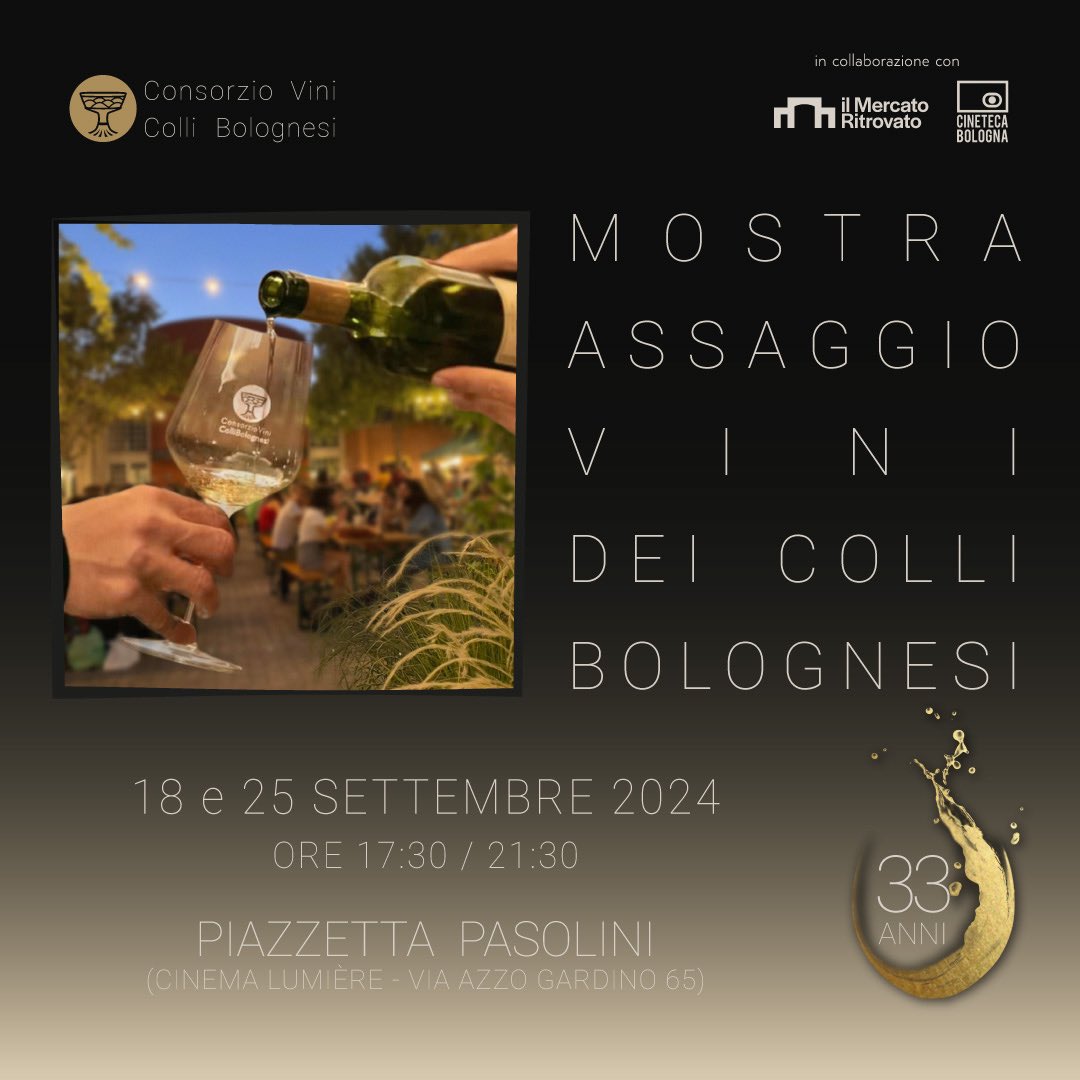 Vi aspettiamo con i nostri vini,
mercoledì 18 settembre presso il Mercato Ritrovato nella Piazzetta Pasolini antistante il Cinema Lumière, in Via Azzo Gardino 65 a Bologna, dalle 17:30 alle 21:30.