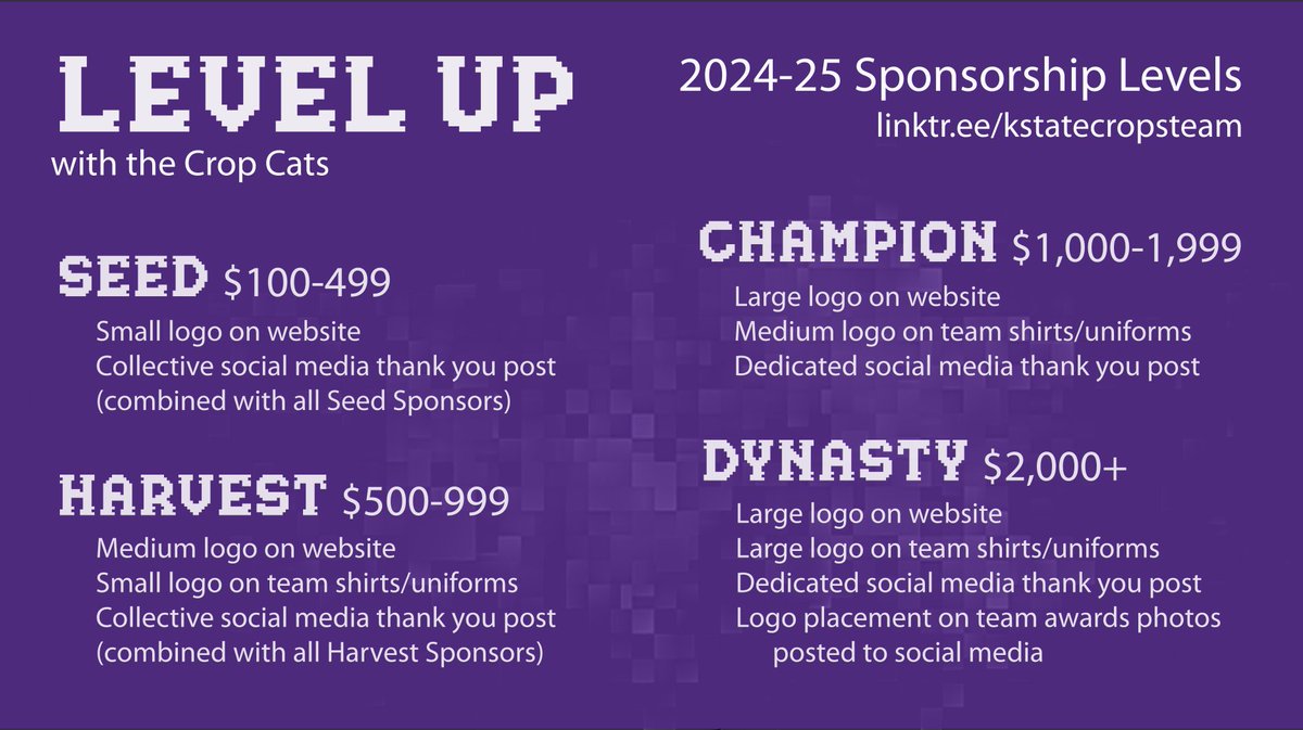 The 101st season of Crops Judging is here.
YOU can be a part of the dynasty!

Formal sponsorship opportunities are now available through the K-State Foundation: givecampus.com/campaigns/5132…