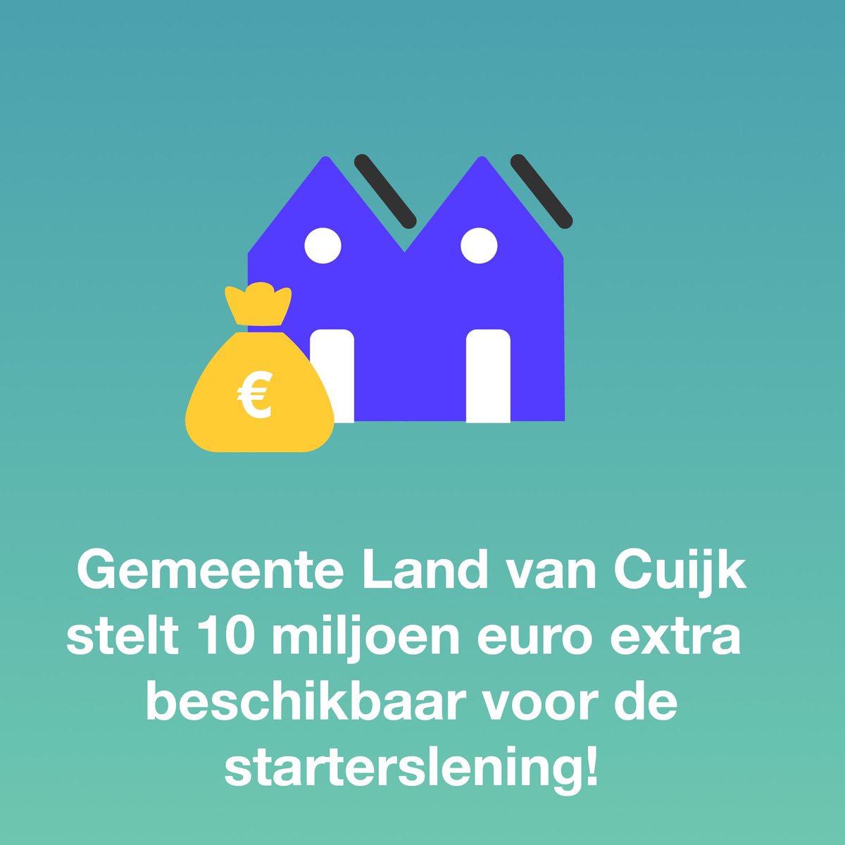 De starterslening is een heel belangrijke lening waar wij ons altijd hard voor hebben gemaakt. We zijn dan ook ontzettend blij dat de gemeente 10 miljoen extra beschikbaar heeft gesteld.  Meer weten?   Kijk op: gemeentelandvancuijk.nl/starterslening…