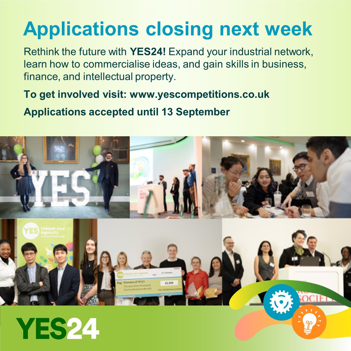 🍏 #YES24 applications closing next Friday!

📗 More information : ow.ly/pxXc50Thmay

💚 #unleashyouringenuity #knowledgeexchange #careers #transferableskills

<a href="/ACCE_DTP/">ACCE DTP</a> @ARIES_DTP <a href="/CamESS_CCLEAR/">CambridgeESS&C-CLEAR</a> <a href="/CamESS_CCLEAR/">CambridgeESS&C-CLEAR</a> <a href="/CENTA_NERC/">CENTA</a> <a href="/e3dtp/">E4 Doctoral Training Partnership</a> <a href="/ENVISIONDTP/">ENVISION</a> <a href="/GW4FreshCDT/">GW4 Fresh CDT</a>